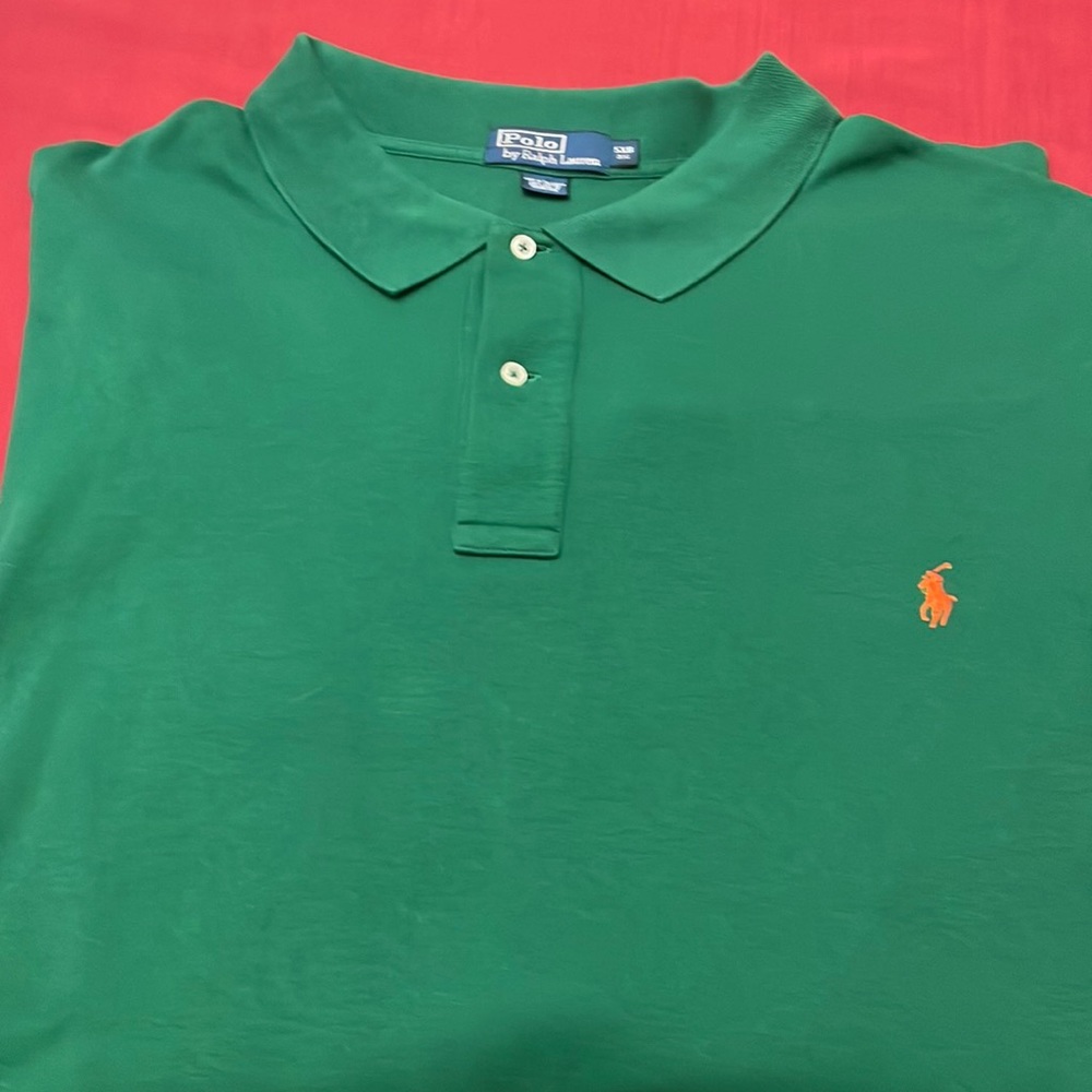 Polo By Ralph Lauren Mens long sleeve  green with orange logo size 5XB Big